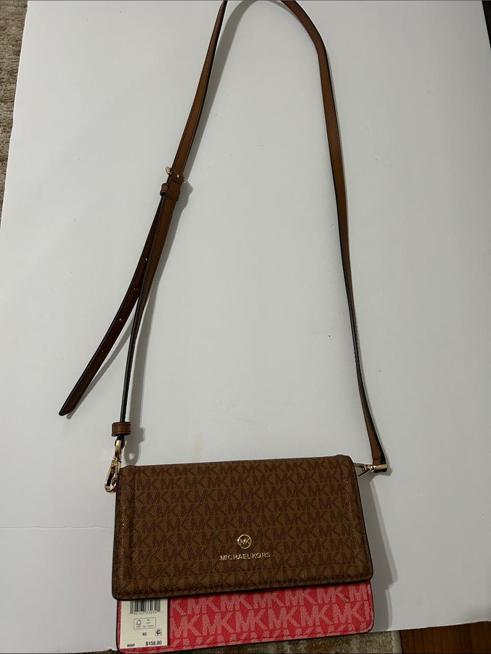 Michael Kors Brown and Pink Logo Crossbody Bag